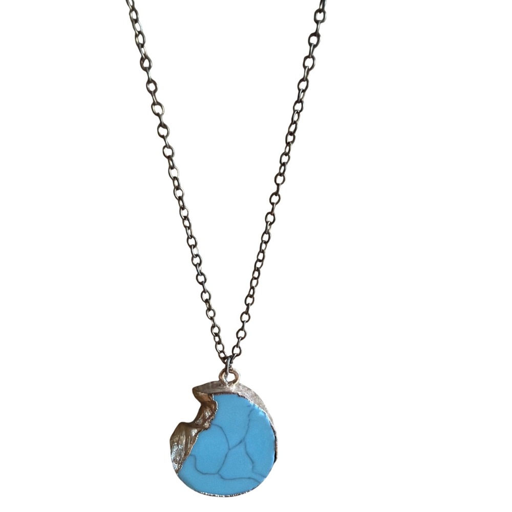 Plunder Design Faux Turquoise Stone Pendant Long Necklace Boho Layering Western